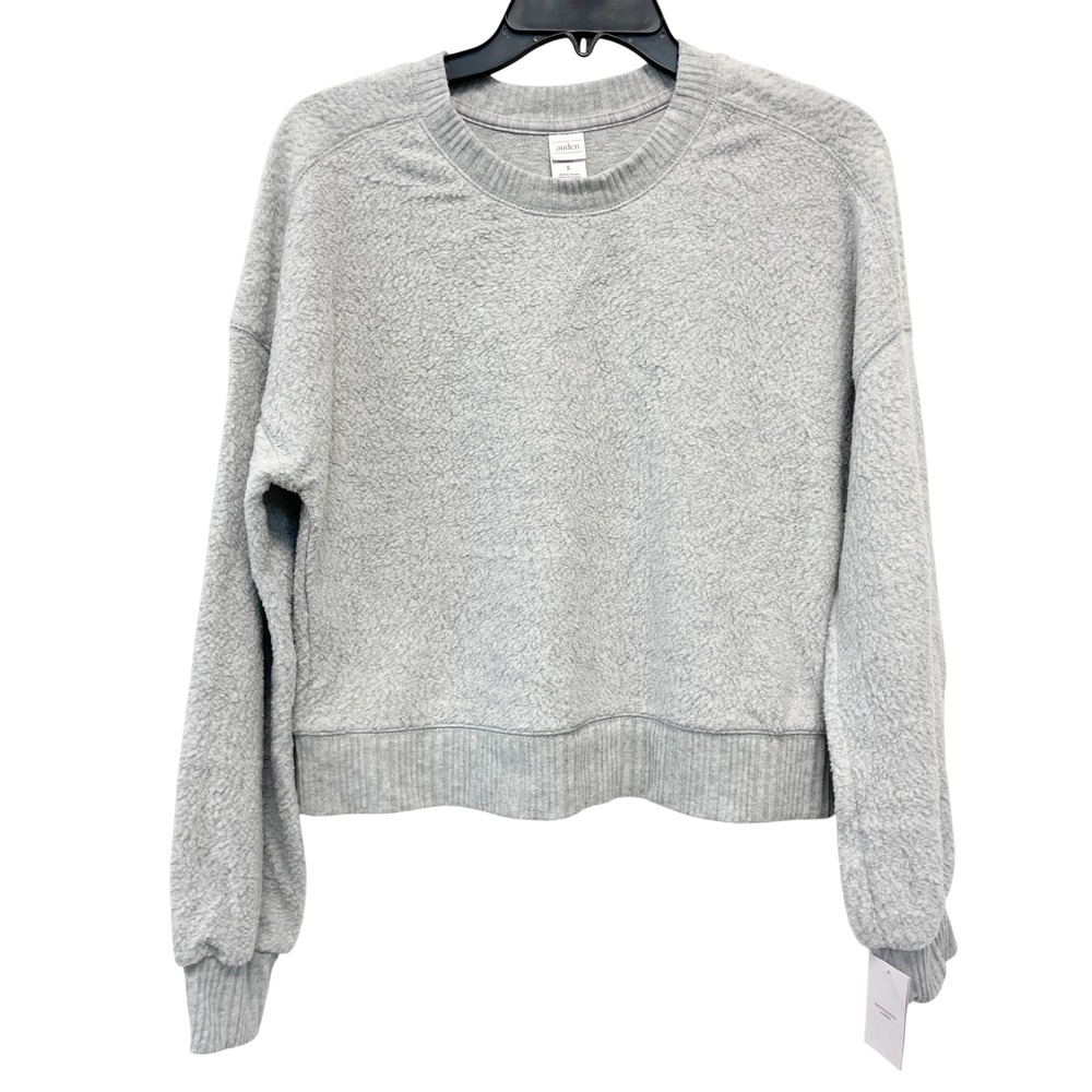Auden Women's Gray Teddy Long Sleeve Pullover Sweatshirt Size Small - Picture 2 of 6